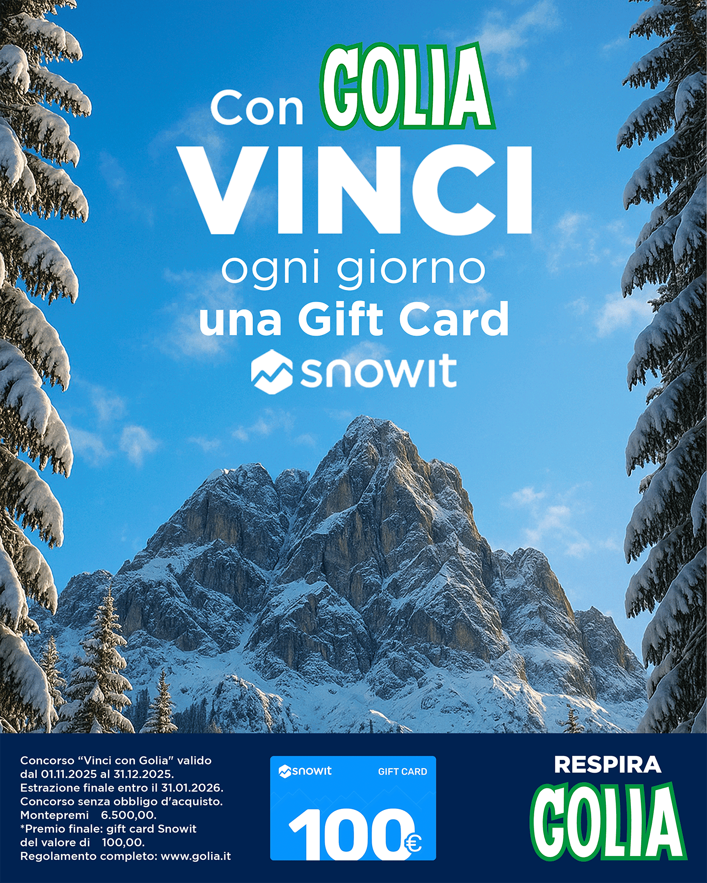 Con Golia vinci ogni giorno una gift card Snowit