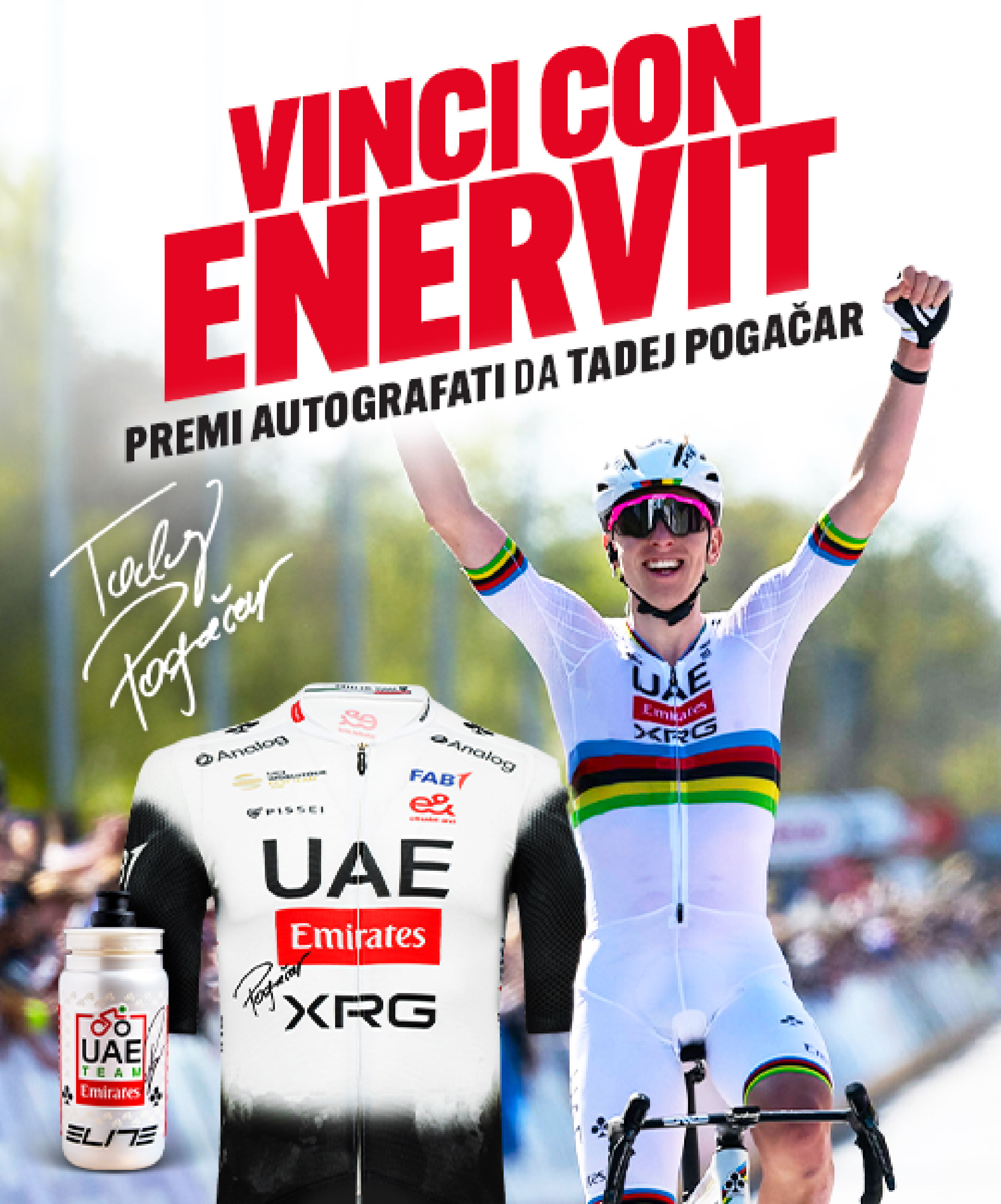 Vinci con Enervit, premi autografati da Tadej Pogačar